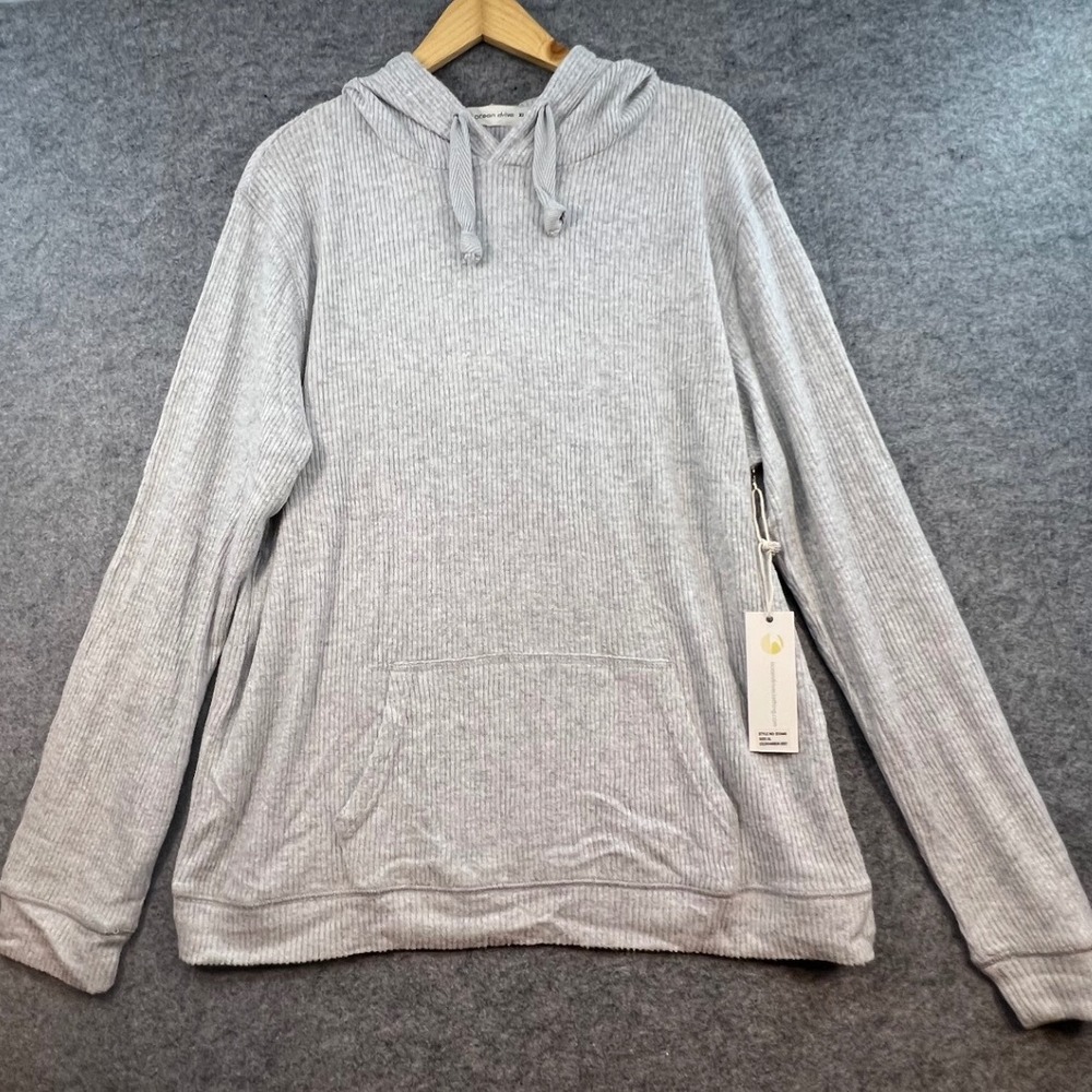 Ocean Drive Women's Grey Ribbed Hoodie Pullover Long Sleeve Casual Soft Top XL